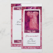 ウェディング ラブ ピンク ホワイト パール ピーコック モノグラム 招待状 (正面/裏面)