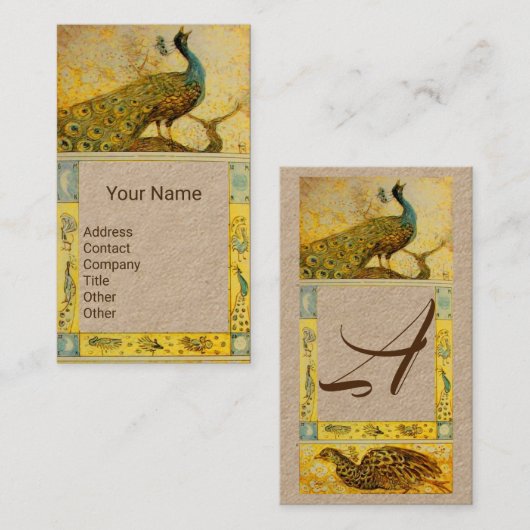 ウェディング ラブ ピーコック モノグラム 黄色 クラフト紙 名刺 (正面/裏面)
