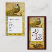 ウェディング ラブ ピーコック モノグラム、黄色 茶色 パール 名刺 (正面/裏面)