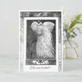 ウェディング ラブ ピーコック モノグラム , 黒と白 招待状 (スタンド正面)