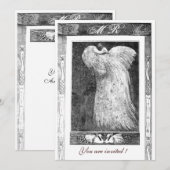 ウェディング ラブ ピーコック モノグラム , 黒と白 招待状 (正面/裏面)