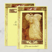 ウェディング ラブ ペアのくちばし  モノグラム 茶色 黄色 招待状 (正面/裏面)