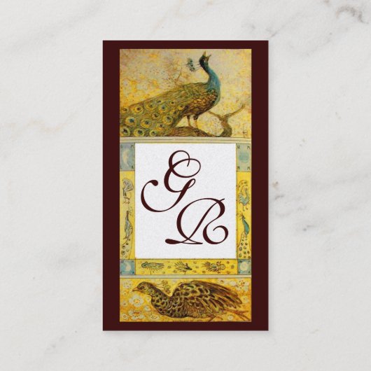 ウェディング ラブ ペコック モノグラム、黄色 茶色 パール 名刺 (裏面)