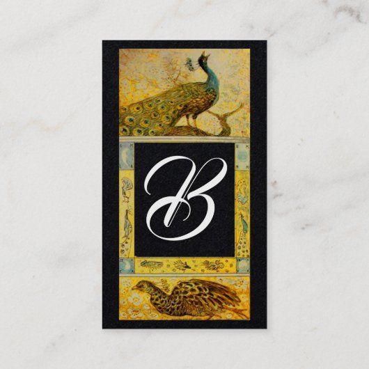 ウェディング ラブ 孔雀 モノグラム 黄色 黒 紙 名刺 (裏面)