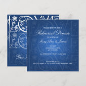 ウェディング リハーサル ディナー ラブ フローリッシュ ブルー 招待状 (正面/裏面)