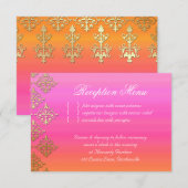 ウェディング レセプション カード インド ダマスク ピンク オレンジ (正面/裏面)