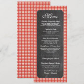 ウェディング レセプション メニュー ラスティック チョーク レッド チェック 招待状 (正面/裏面)