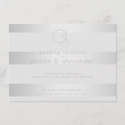 ウェディング レセプション | ラインストーン シルバー ストライプ エンクロージャーカード (正面)