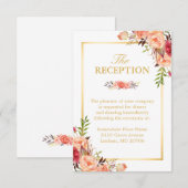 ウェディング レセプション ラスティック ゴールド オレンジ フローラル シック エンクロージャーカード (正面/裏面)