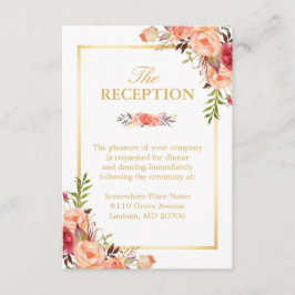 ウェディング レセプション ラスティック ゴールド オレンジ フローラル シック エンクロージャーカード