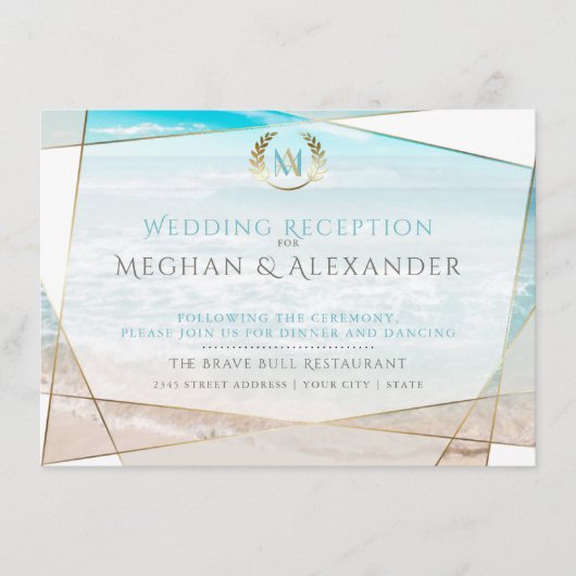 ウェディング・レセプション | 現代のイニシャル ビーチ エンクロージャーカード (正面)