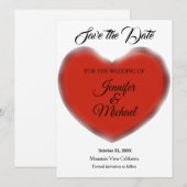ウェディング レッド ハート モダン ミニマリスト プレーン セーブザデート (正面/裏面)