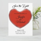 ウェディング レッド ハート モダン ミニマリスト プレーン セーブザデート (スタンド正面)