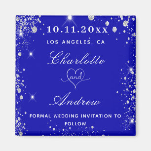 ウェディング ロイヤルブルー シルバーグリッター Save the Date マグネット