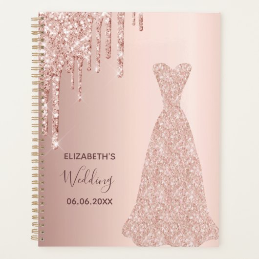 ウェディング ローズゴールド グリッター ドリップス ブライド 2025 プランナー手帳 (正面)