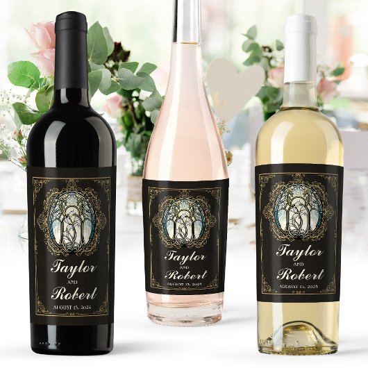 ウェディング ワイン ラベル アールヌーヴォー ステンドグラス