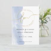 ウェディング | 保存日付 ダスティーブルー 水彩画 招待状 (スタンド正面)