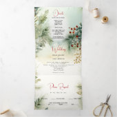 ウェディング |冬の水彩緑 三つ折り招待状 (内部)