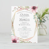 ウェディング | 可愛らしいアネモネの花と葉 招待状 (スタンド正面)