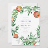 ウェディング　招待状　のための　水彩　デザイン　桃 招待状 (正面)