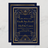 ウェディング 招待状 グレートギャツビー ネイビー ゴールド 招待状 (正面/裏面)