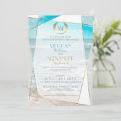 ウェディング　招待状　|　モダン　イニシャル　ビーチ 招待状 (スタンド正面)