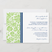 ウェディング 招待状 ライム ブルー ダマスク柄 (裏面)