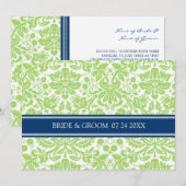 ウェディング 招待状 ライム ブルー ダマスク柄 (正面/裏面)