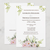 ウェディング 招待状 水彩 白い カラーの花 (正面/裏面)