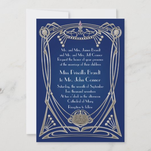 ウェディング 招待状 青い夜&シルバー 招待状 (正面)