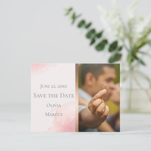 ウェディング | 日付の保存PHOTO赤面ピンク セーブザデート (スタンド正面)