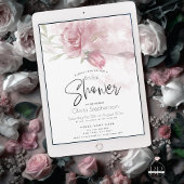ウェディング | 水彩の素朴なダスティピンクのバラ 招待状