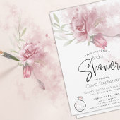 ウェディング | 水彩の素朴なダスティピンクのバラ 招待状