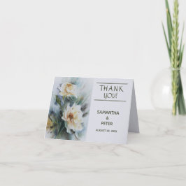 ウェディング, 水彩ローズ, サテングリーン, エレガント サンキューカード