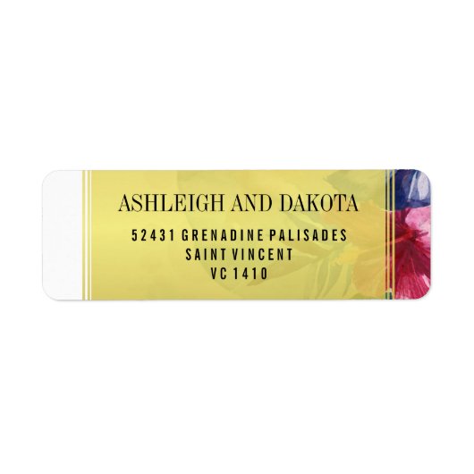 ウェディング |熱帯水色の花 ラベル (正面)