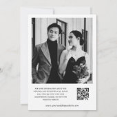 ウェディング 白い花のモノグラム スクリプト フォト QR コード 招待状 (裏面)