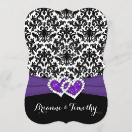 ウェディング |白黒紫 |ダマスク |ハート 招待状