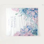 ウェディング | 空色とバブルガムピンクの芍薬 タペストリー (正面(横))