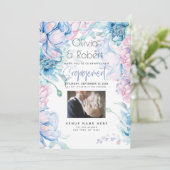 ウェディング | 空色とバブルガムピンクの芍薬 招待状 (スタンド正面)
