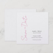 ウェディング 結婚 ミニマリスト カリグラフィー ピンク ホワイト セーブザデート (正面/裏面)