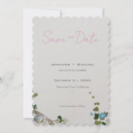 ウェディング 結婚 ミニマリスト カリグラフィー フローラル セーブザデート