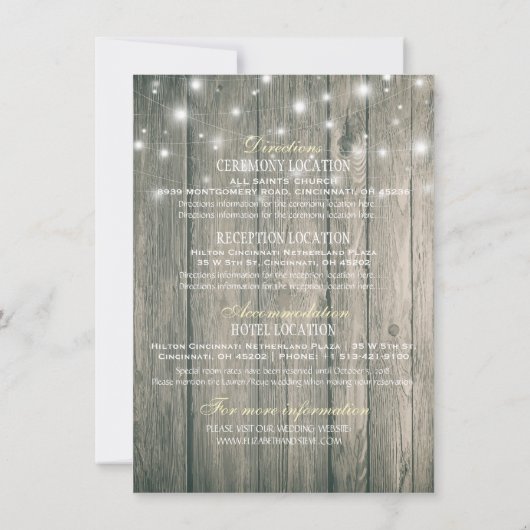 ウェディング 詳細 ラスティック ウッド メイソンジャー ストリング ライト 招待状 (裏面)