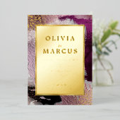 ウェディング | 金ゴールドエレガントカシスプラムブラシストローク 箔招待状 (立ち正面)