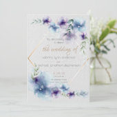 ウェディング | 青と紫の水彩花 2 招待状 (スタンド正面)