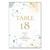 ウェディング | 青モダンと金ゴールドの絵を描（ばちゃばちゃ）跳ねる テーブルナンバー (裏面)