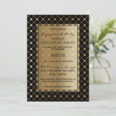 ウェディング |黒フォーマルの金ゴールドパターン 招待状 (スタンド正面)