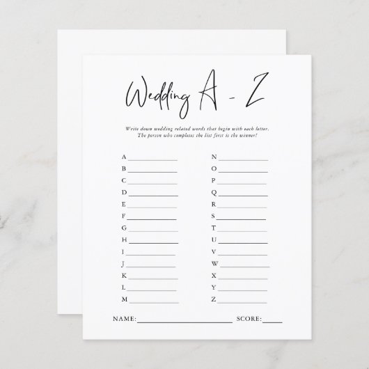 ウェディング A to Z | ブライズシャワーゲーム (正面/裏面)
