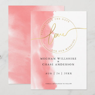 ウェディング | Coral Rose Watercolor Save the Date 招待状