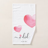 ウェディング | I Did |水彩ハート |日付 バスタオルセット (ハンドタオル)