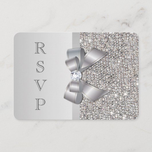 ウェディング RSVP 偽のシルバー シークイン ボウ (正面)